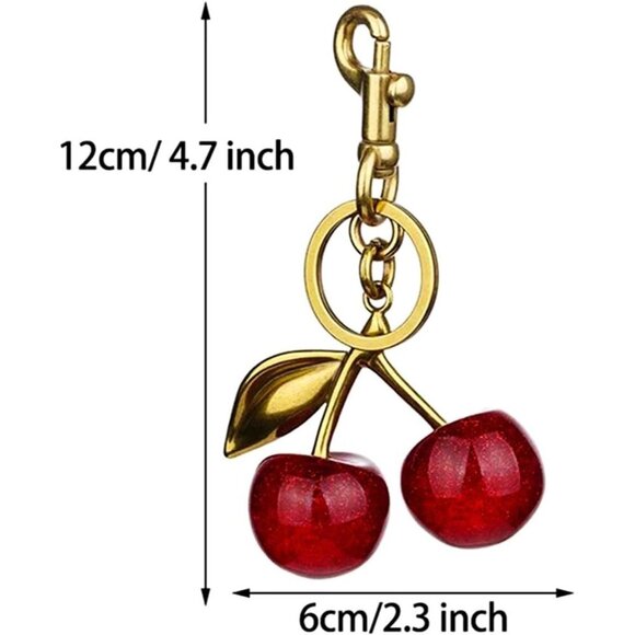 Cherry Bag Charm with Key Ring and Clip Sparkling Resin & Metal Accessory - Picture 3 of 6